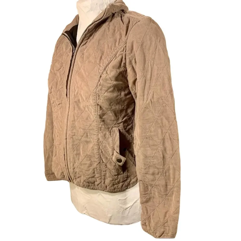 VTG Eddie Bauer Tan Corduroy Jacket Womens XS Quilted Gorpcore Casual Adadmia